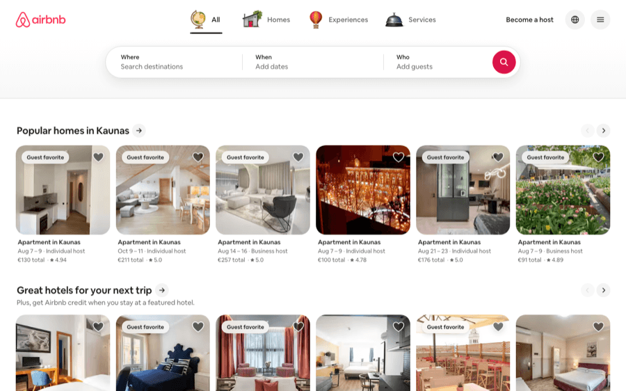 Airbnb page captured in a journey
