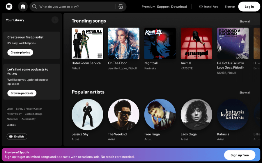 Spotify page captured in a journey